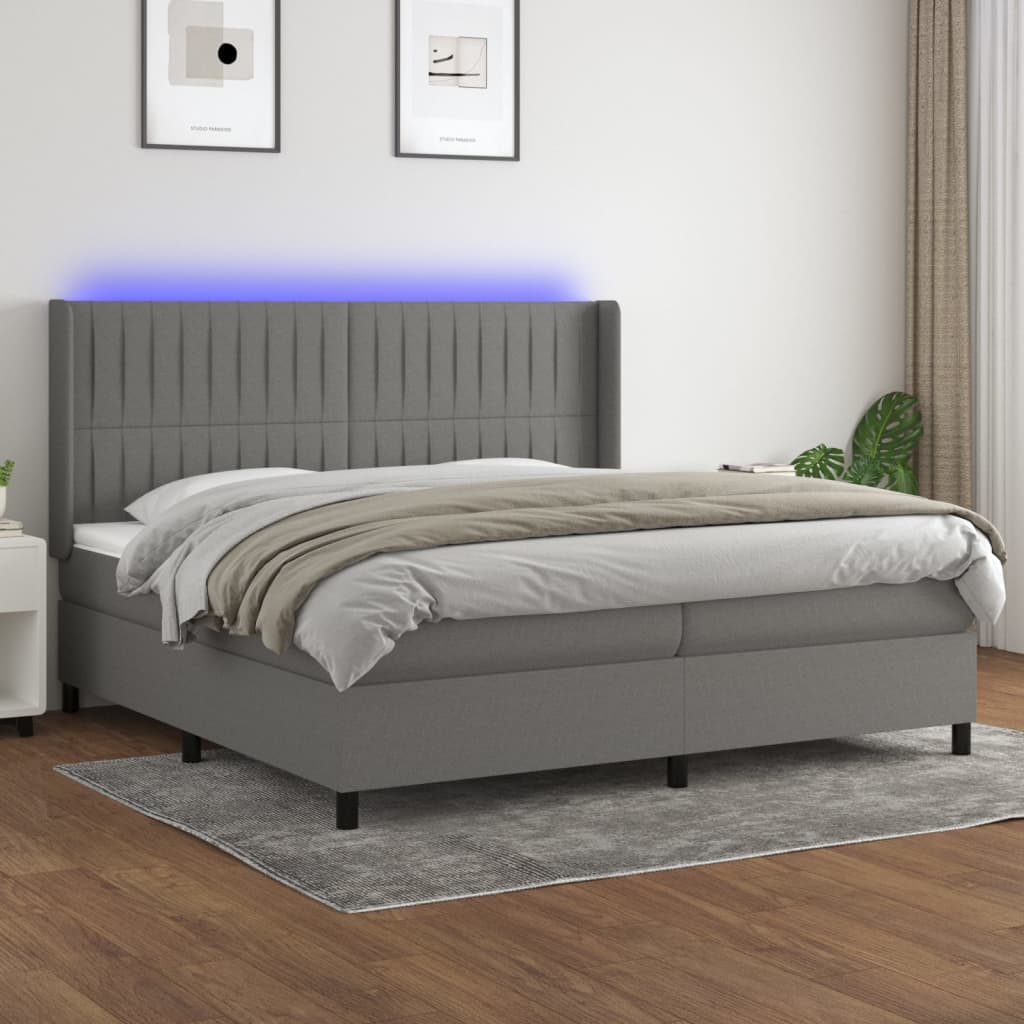 Letto a Molle Materasso e LED Grigio Scuro 200x200cm in Tessuto cod mxl 56125