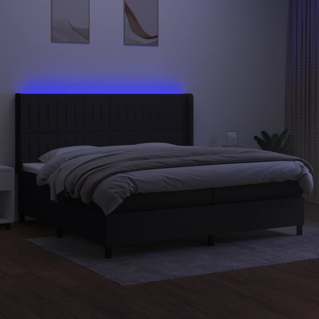 Letto a Molle Materasso e LED Nero 200x200cm in Tessuto cod mxl 59505