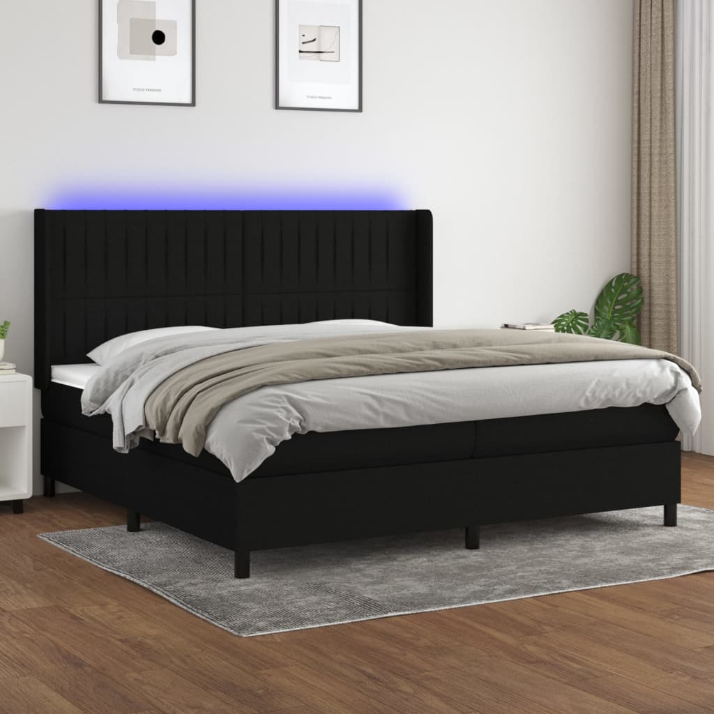 Letto a Molle Materasso e LED Nero 200x200cm in Tessuto 3138503