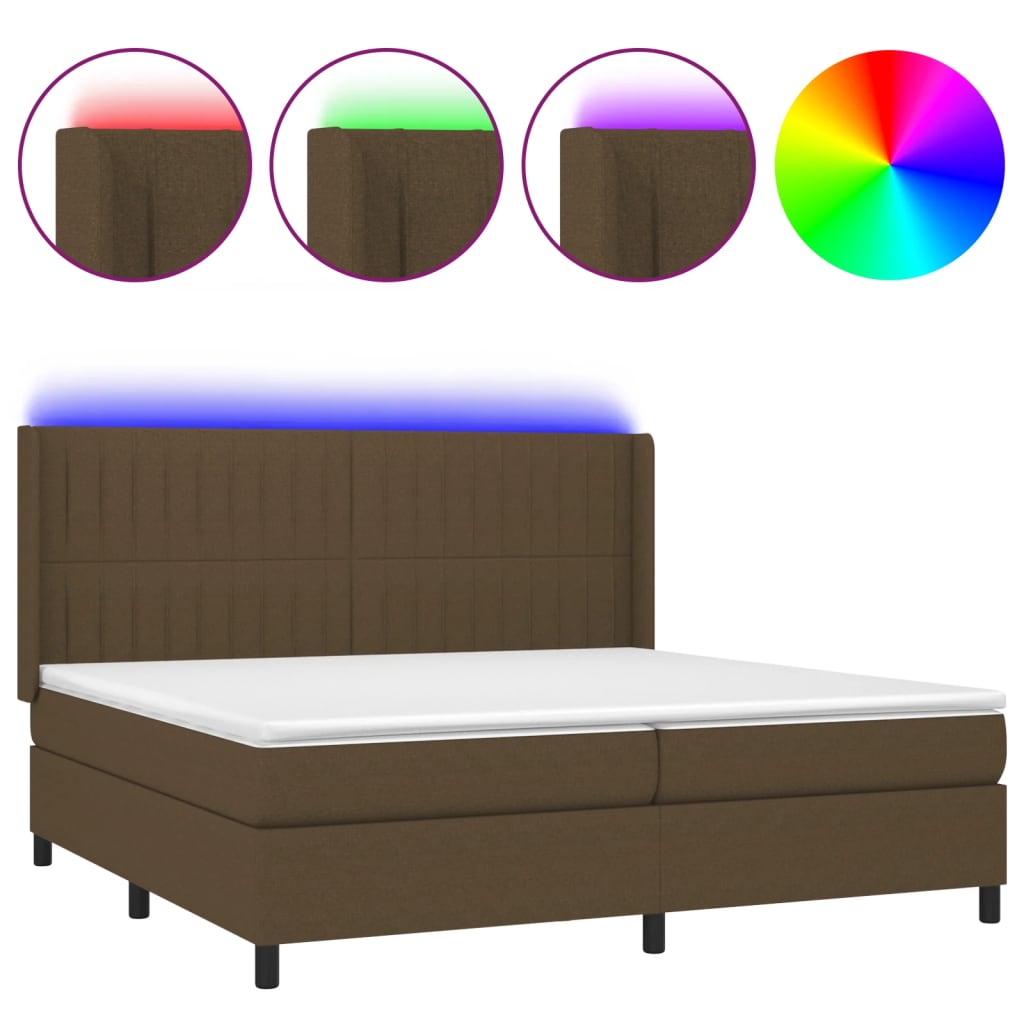 Letto a Molle Materasso e LED Marronescuro 200x200cm in Tessuto 3138504