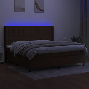 Letto a Molle Materasso e LED Marronescuro 200x200cm in Tessuto 3138504