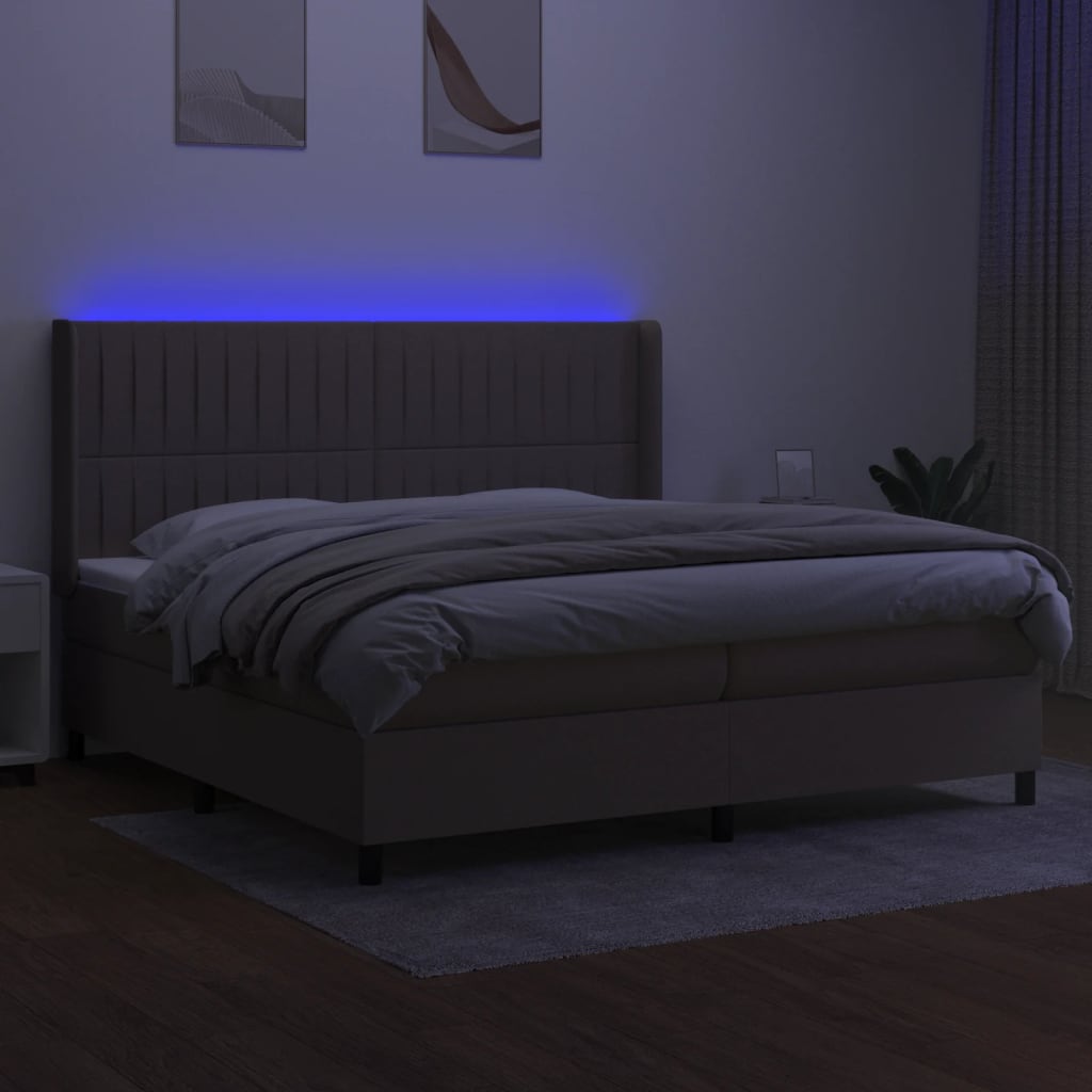 Letto a Molle Materasso e LED tortora 200x200cm in Tessuto 3138505