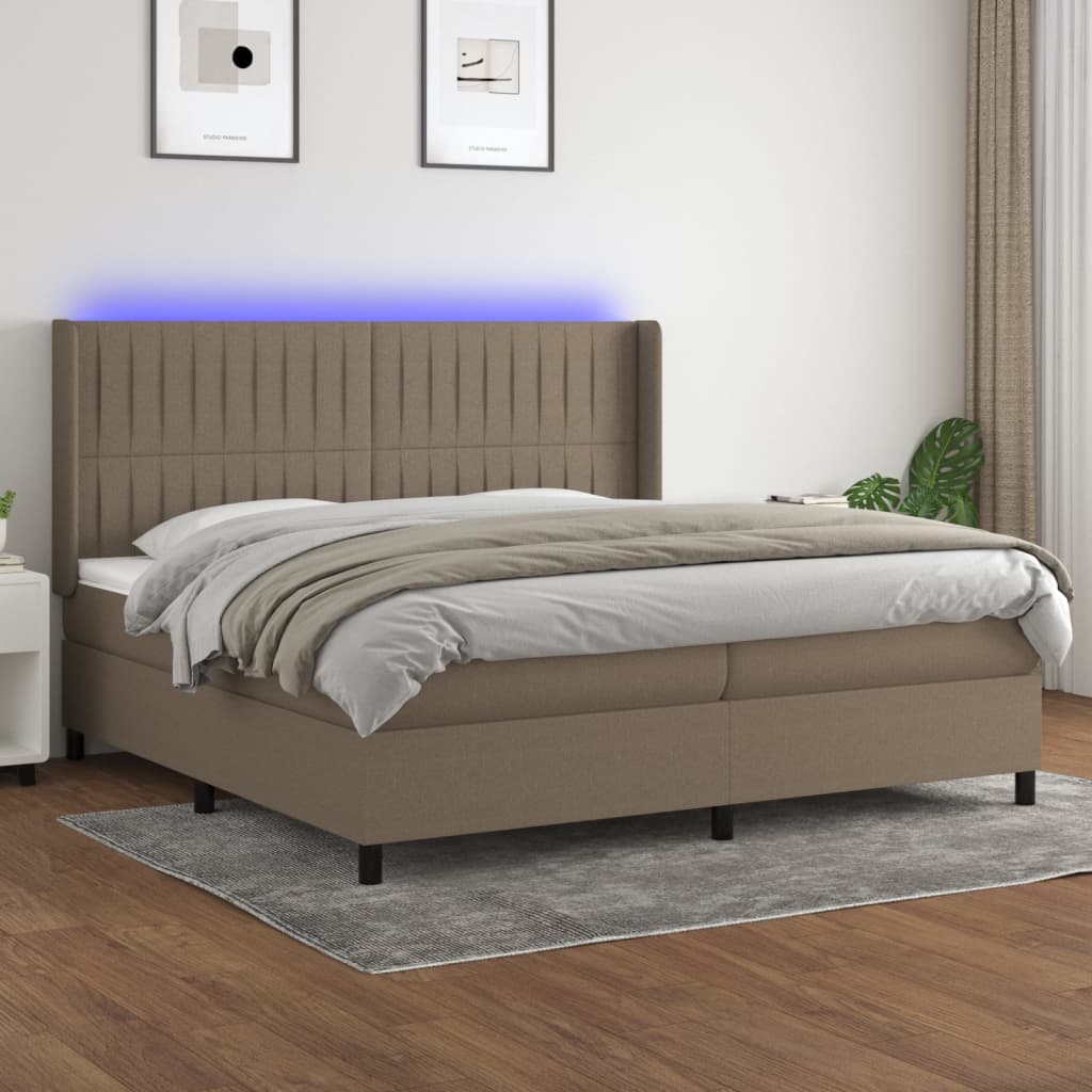 Letto a Molle Materasso e LED tortora 200x200cm in Tessuto 3138505