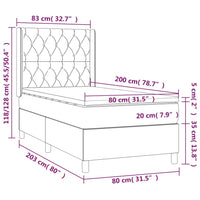 Letto a Molle Materasso e LED Grigio Scuro 80x200 cm in Tessuto cod mxl 36231