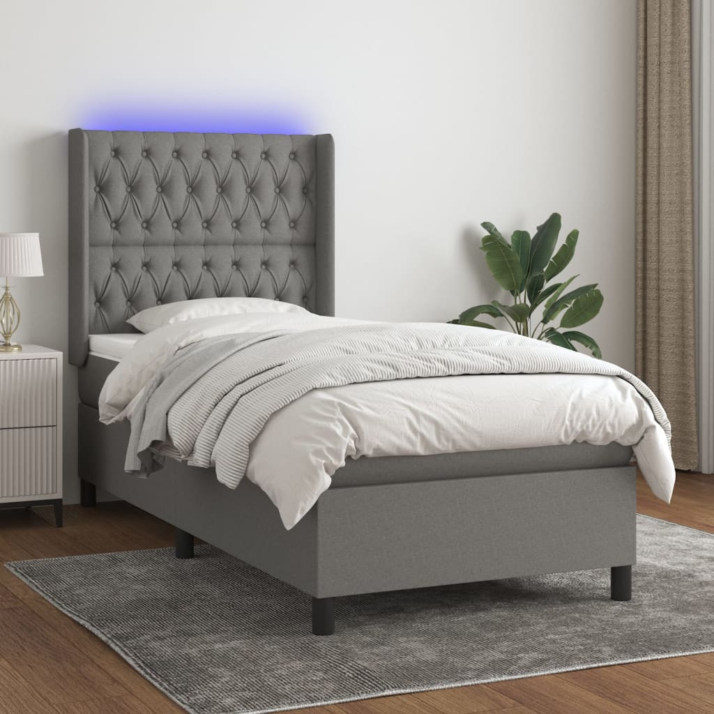 Letto a Molle Materasso e LED Grigio Scuro 80x200 cm in Tessuto cod mxl 36231