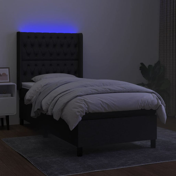 Letto a Molle con Materasso e LED Nero 80x200 cm in Tessuto cod mxl 57140