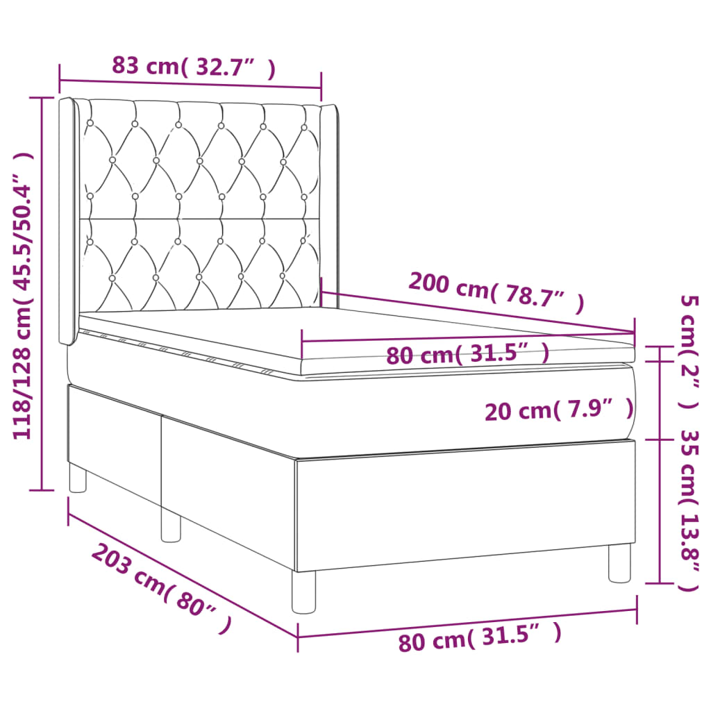 Letto a Molle con Materasso e LED Nero 80x200 cm in Tessuto cod mxl 57140