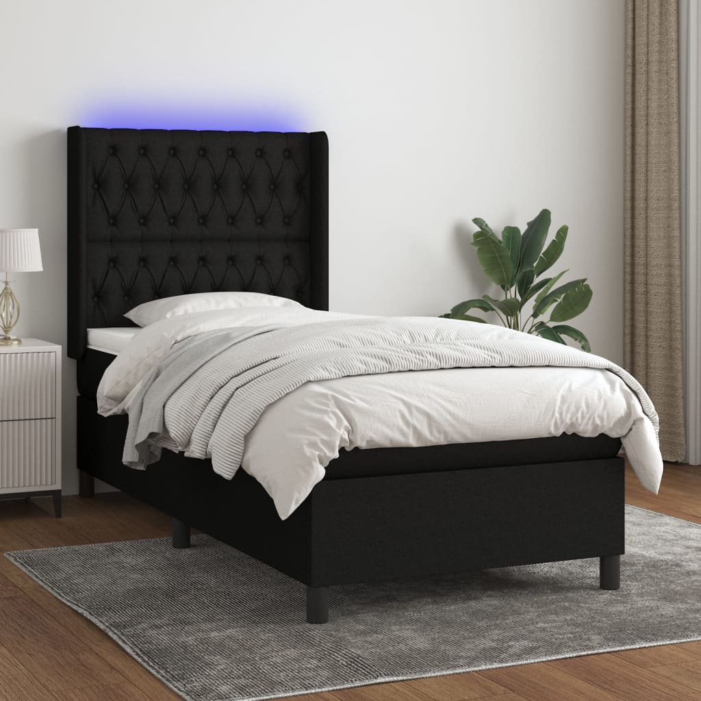 Letto a Molle con Materasso e LED Nero 80x200 cm in Tessuto cod mxl 57140