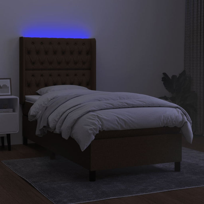 Letto a Molle Materasso e LED Marrone Scuro 80x200cm in Tessuto cod mxl 56115