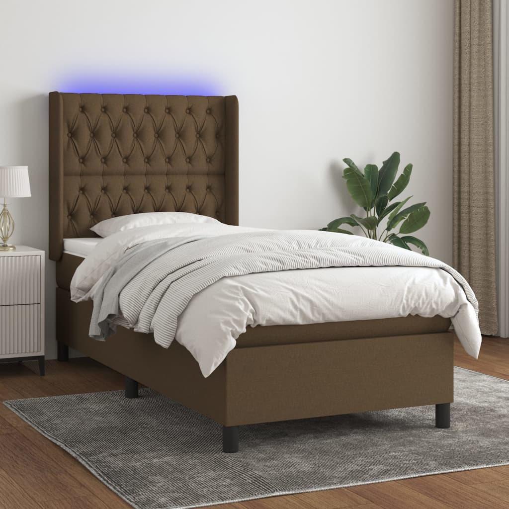 Letto a Molle Materasso e LED Marrone Scuro 80x200cm in Tessuto cod mxl 56115