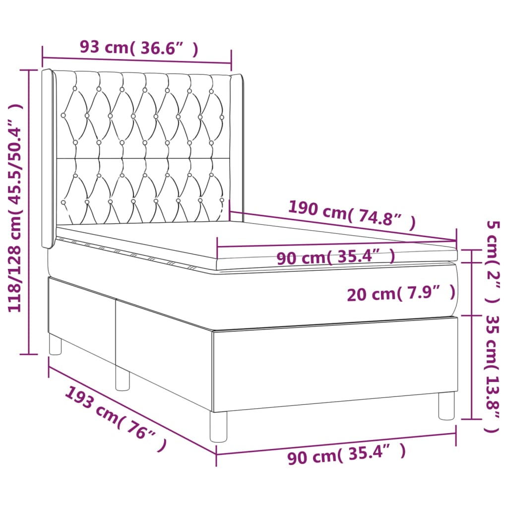 Letto a Molle Materasso e LED Marrone Scuro 90x190cm in Tessuto 3138520