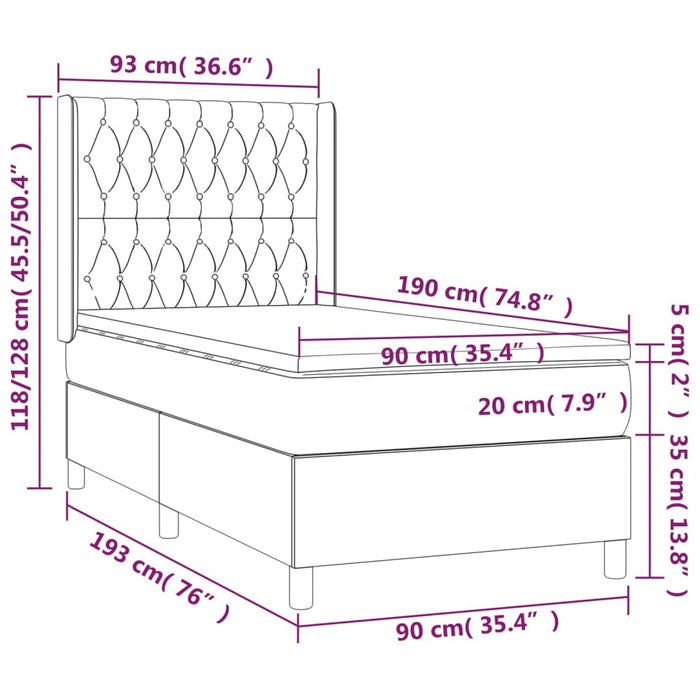 Letto a Molle Materasso e LED Marrone Scuro 90x190cm in Tessuto 3138520