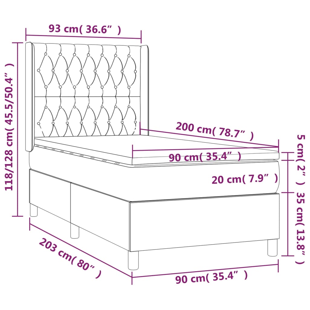 Letto a Molle Materasso e LED Grigio Chiaro 90x200 cm Tessuto cod mxl 61173