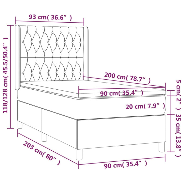 Letto a Molle con Materasso e LED Tortora 90x200 cm in Tessuto cod mxl 62566