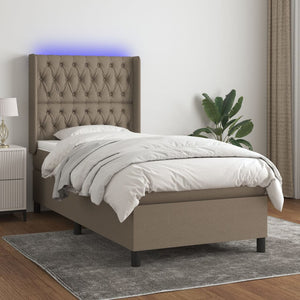 Letto a Molle con Materasso e LED Tortora 90x200 cm in Tessuto cod mxl 62566