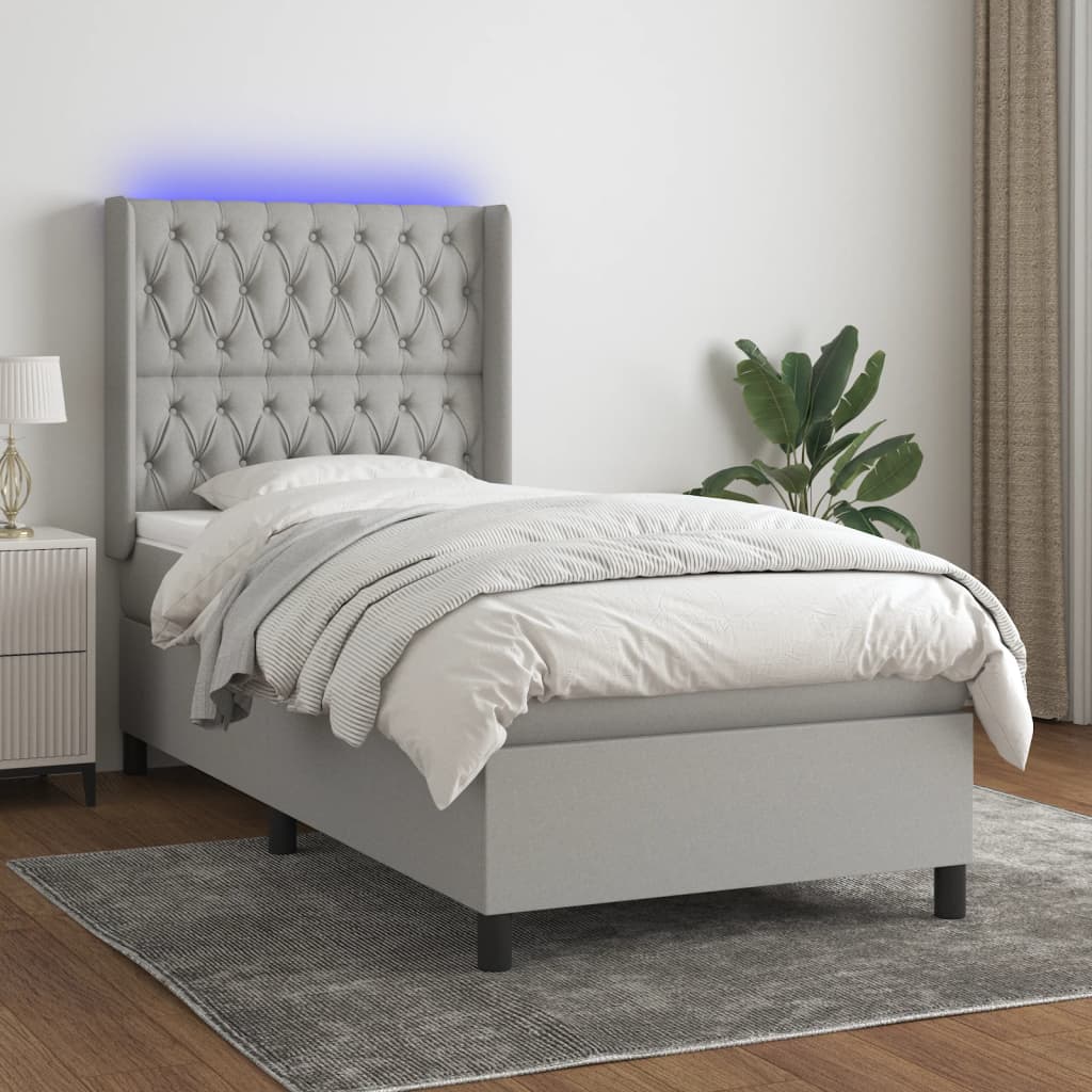 Letto a Molle Materasso e LED Grigio Chiaro 100x200 cm Tessutocod mxl 75349