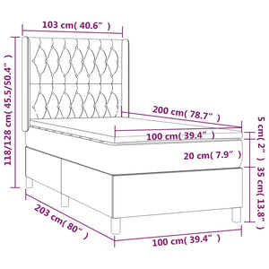 Letto a Molle Materasso e LED Grigio Scuro 100x200cm in Tessuto 3138534