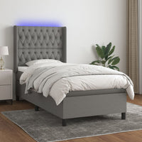 Letto a Molle Materasso e LED Grigio Scuro 100x200cm in Tessuto 3138534