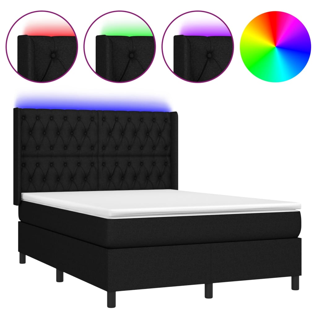 Letto a Molle con Materasso e LED Nero 140x190 cm in Tessuto cod mxl 60472