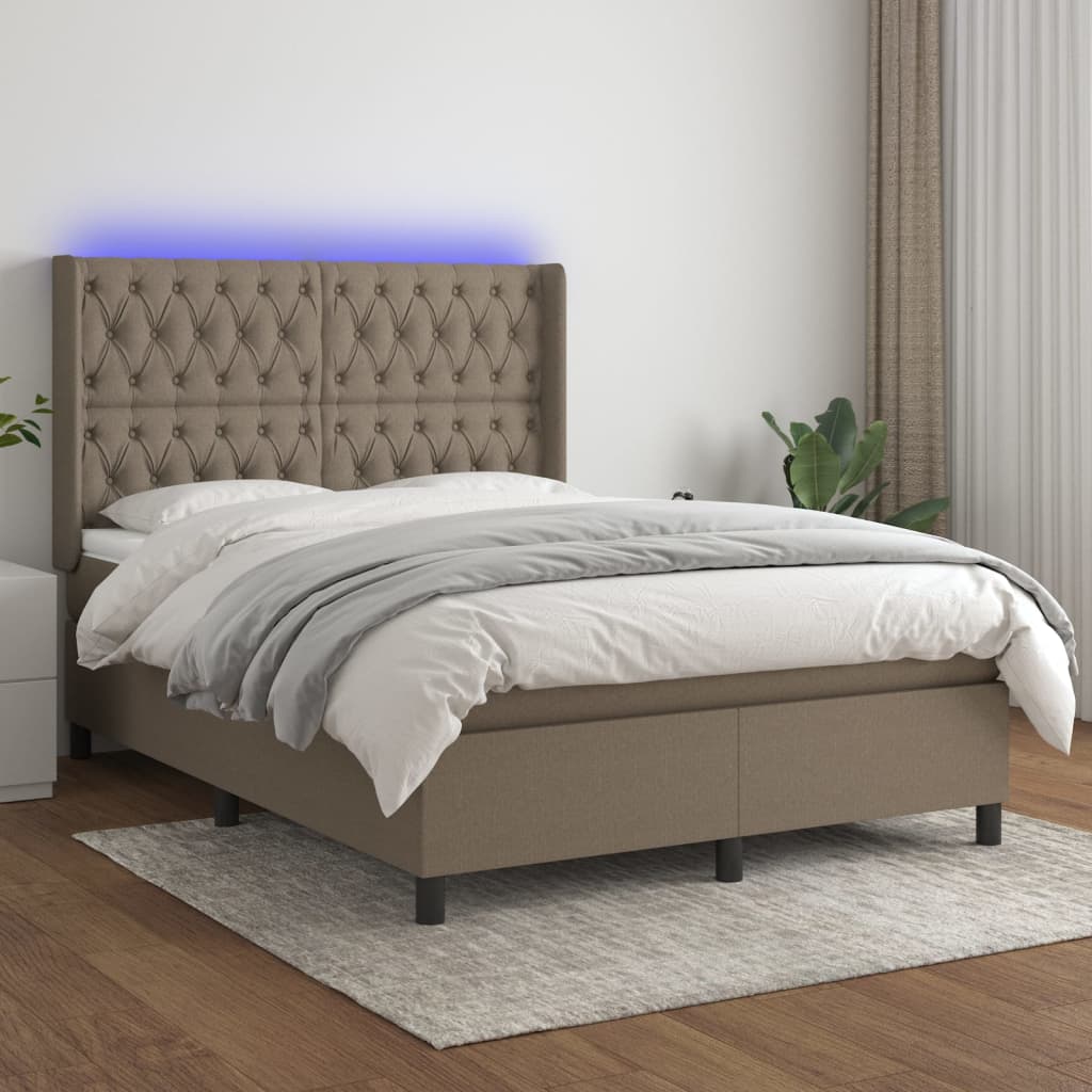 Letto a Molle con Materasso e LED Tortora 140x190 cm in Tessutocod mxl 99332