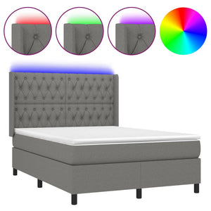 Letto a Molle Materasso e LED Grigio Scuro 140x200cm in Tessuto cod mxl 40198