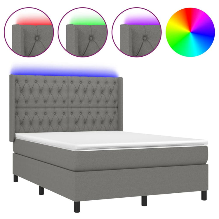 Letto a Molle Materasso e LED Grigio Scuro 140x200cm in Tessuto cod mxl 40198