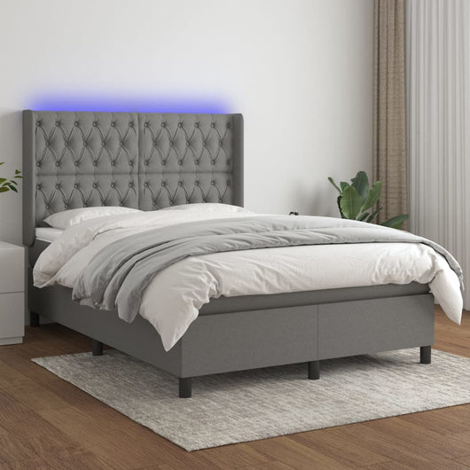 Letto a Molle Materasso e LED Grigio Scuro 140x200cm in Tessuto cod mxl 40198