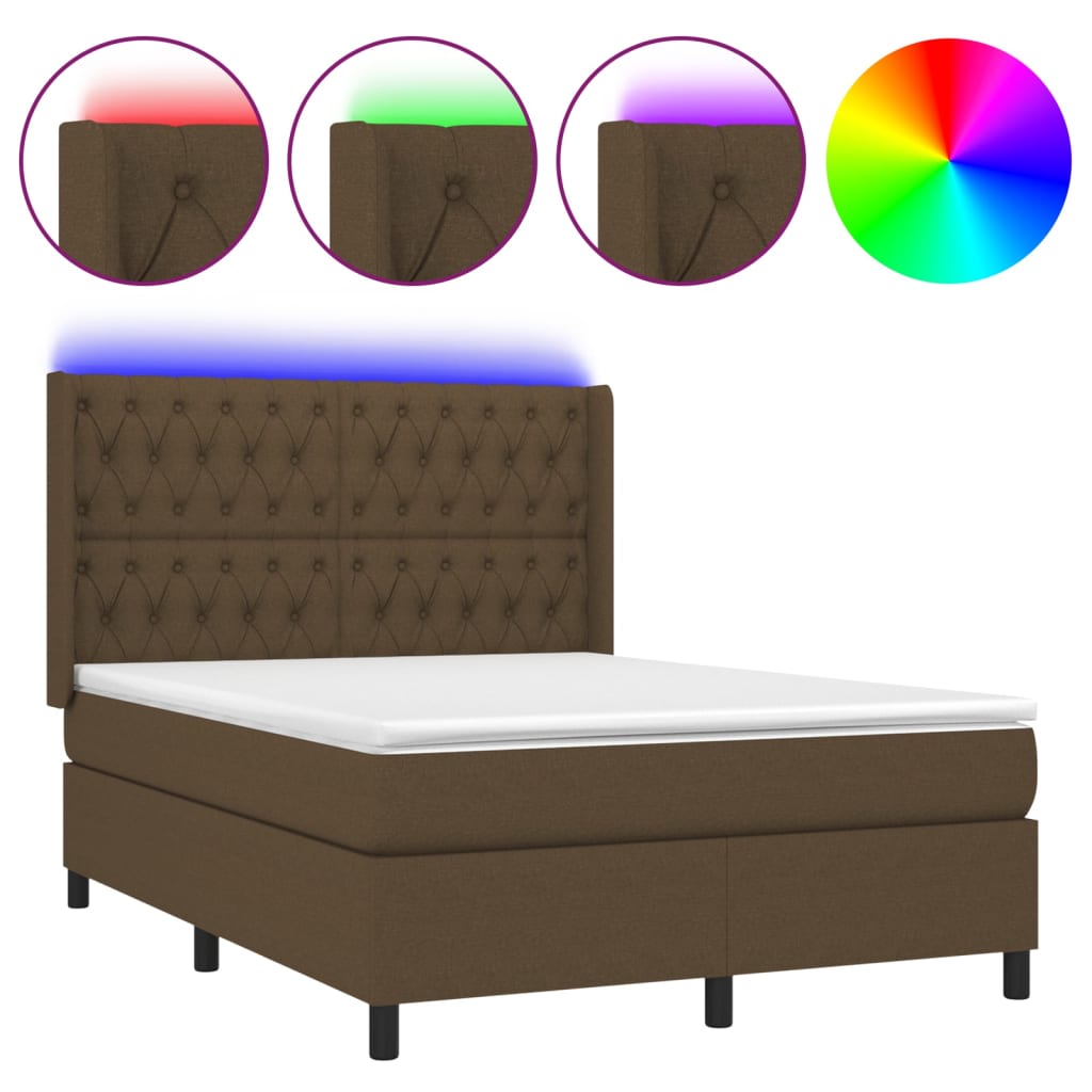 Letto a Molle Materasso e LED Marrone Scuro 140x200 cm Tessuto cod mxl 35483