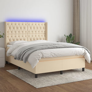 Letto a Molle con Materasso e LED Crema 140x200 cm in Tessuto 3138562