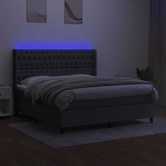 Letto a Molle Materasso e LED Grigio Scuro 160x200cm in Tessuto cod mxl 36728