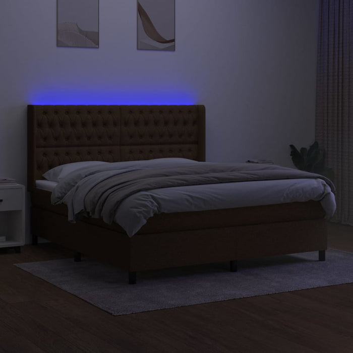 Letto a Molle Materasso e LED Marrone Scuro 160x200 cm Tessuto 3138568