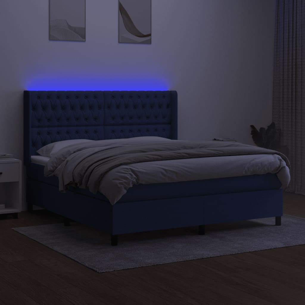 Letto a Molle con Materasso e LED Blu 160x200 cm in Tessuto 3138571