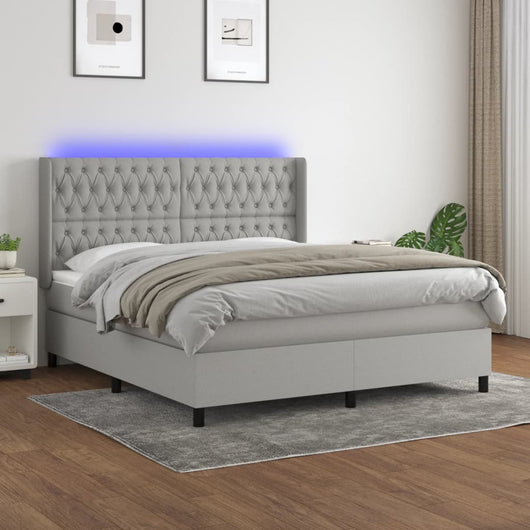 Letto a Molle Materasso e LED Grigio Chiaro 180x200 cm Tessuto cod mxl 46992