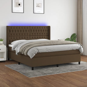 Letto a Molle Materasso e LED MarroneScuro 180x200cm in Tessuto cod mxl 41640