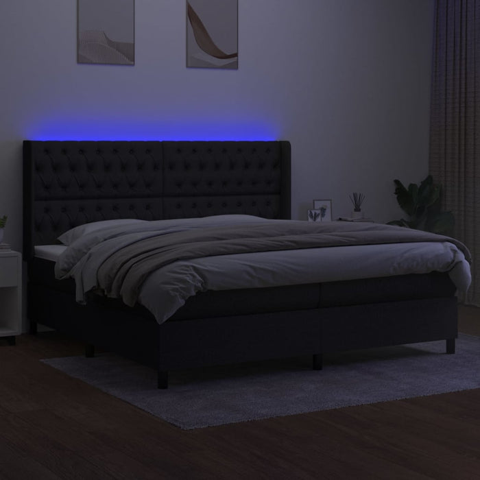 Letto a Molle Materasso e LED Nero 200x200cm in Tessuto cod mxl 60316