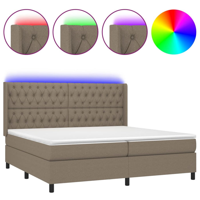 Letto a Molle Materasso e LED tortora 200x200cm in Tessuto 3138585