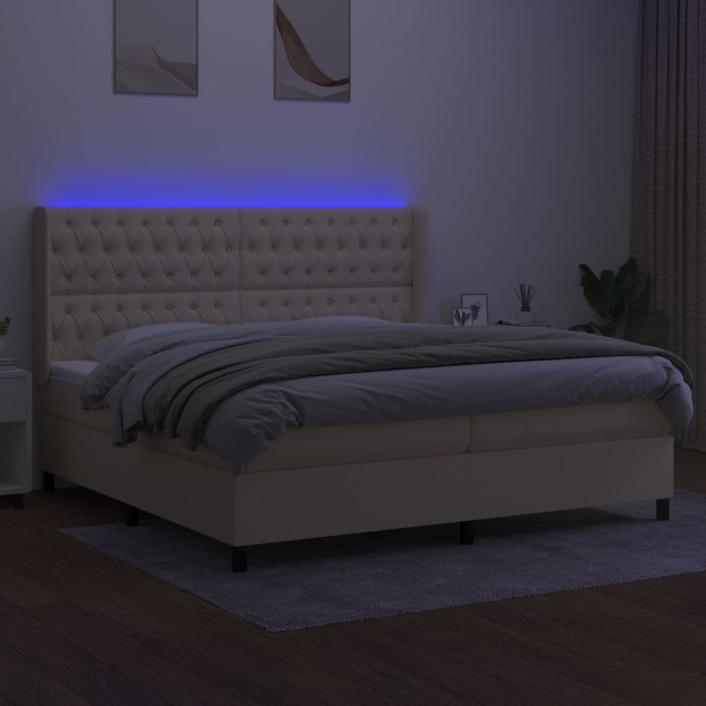 Letto a Molle Materasso e LED bianco 200x200cm in Tessuto 3138586