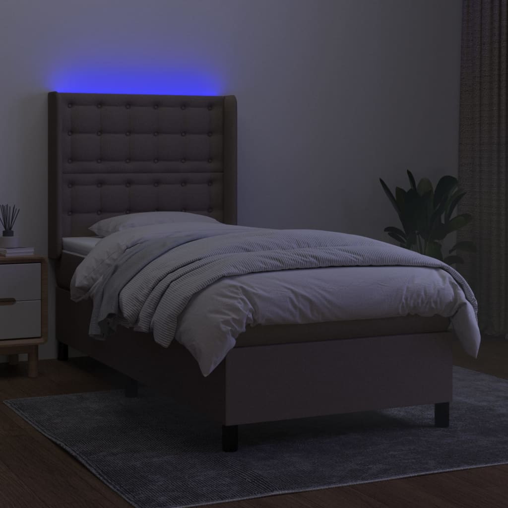 Letto a Molle con Materasso e LED Tortora 80x200 cm in Tessuto 3138593