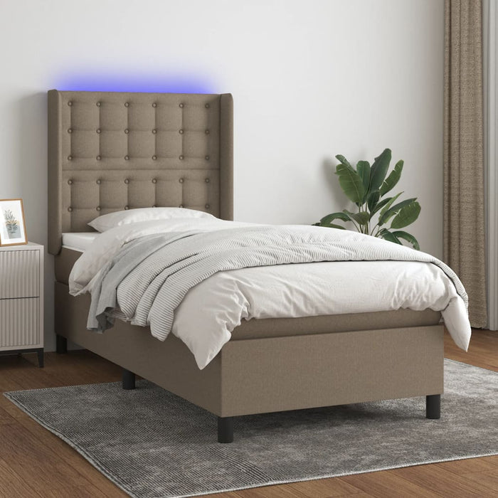 Letto a Molle con Materasso e LED Tortora 80x200 cm in Tessuto 3138593