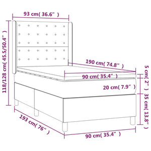 Letto a Molle Materasso e LED Grigio Scuro 90x190 cm in Tessuto 3138598