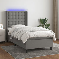 Letto a Molle Materasso e LED Grigio Scuro 90x190 cm in Tessuto 3138598