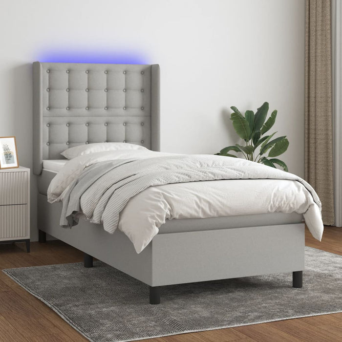 Letto a Molle Materasso e LED Grigio Chiaro 90x200 cm Tessuto cod mxl 61125