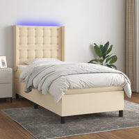 Letto a Molle con Materasso e LED Crema 90x200 cm in Tessuto cod mxl 63555