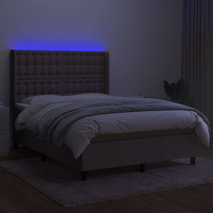 Letto a Molle con Materasso e LED Tortora 140x190 cm in Tessuto 3138633