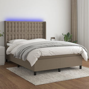 Letto a Molle con Materasso e LED Tortora 140x190 cm in Tessuto 3138633