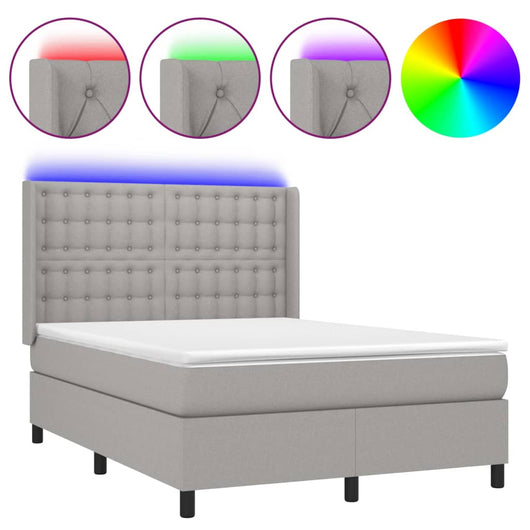 Letto a Molle Materasso e LED Grigio Chiaro 140x200 cm Tessuto cod mxl 37306