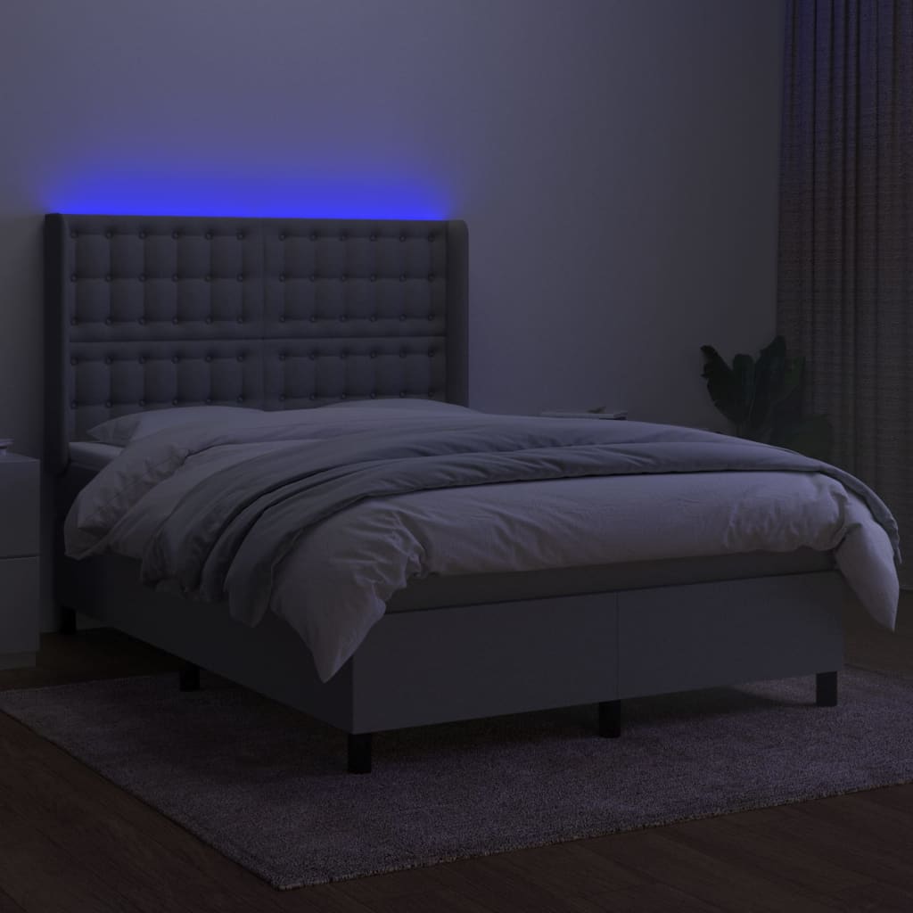 Letto a Molle Materasso e LED Grigio Chiaro 140x200 cm Tessuto cod mxl 37306