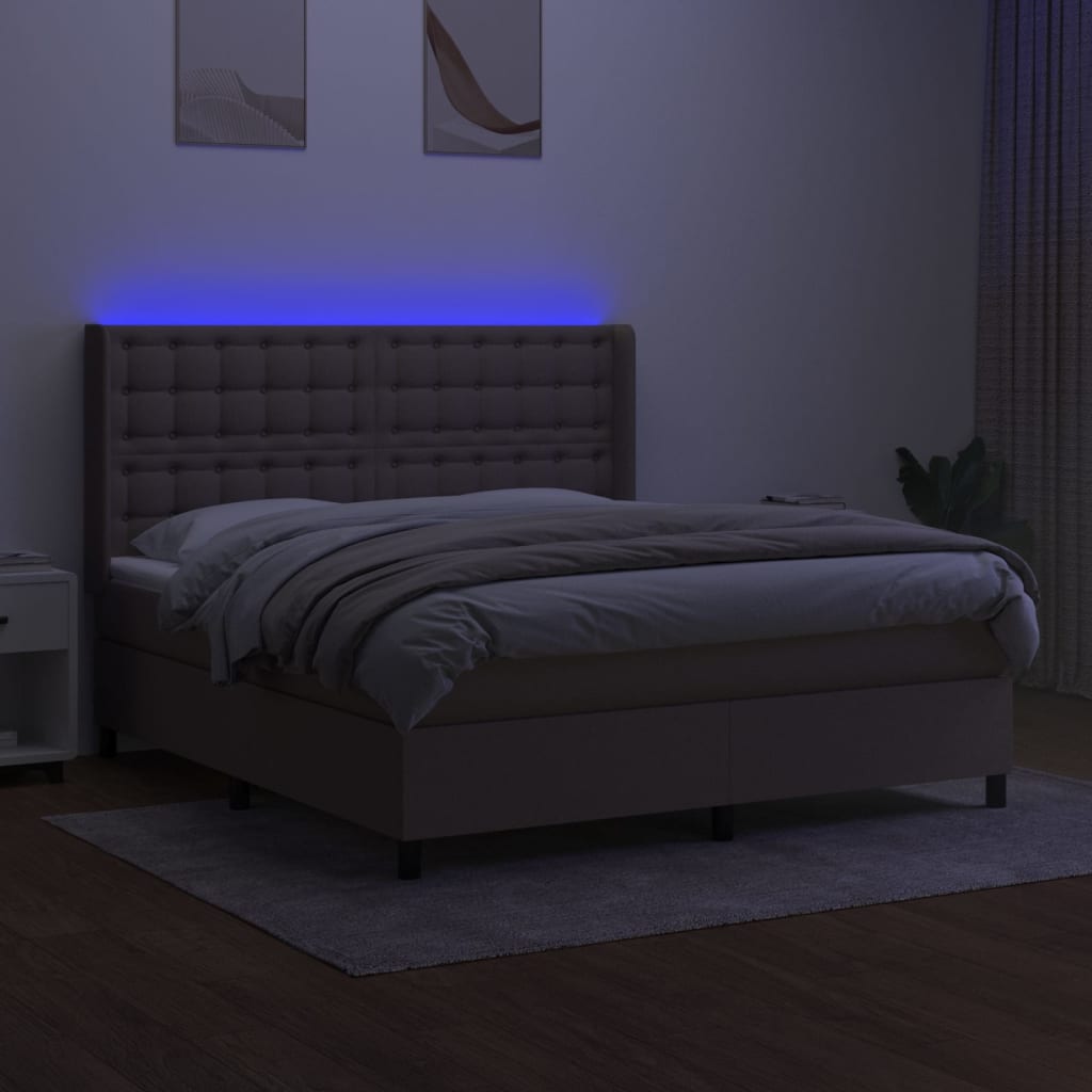 Letto a Molle con Materasso e LED Tortora 160x200 cm in Tessuto 3138649