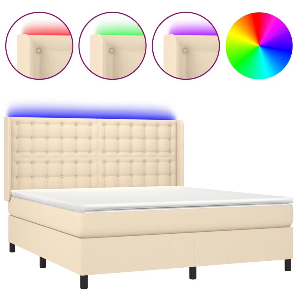 Letto a Molle con Materasso e LED Crema 160x200 cm in Tessuto 3138650