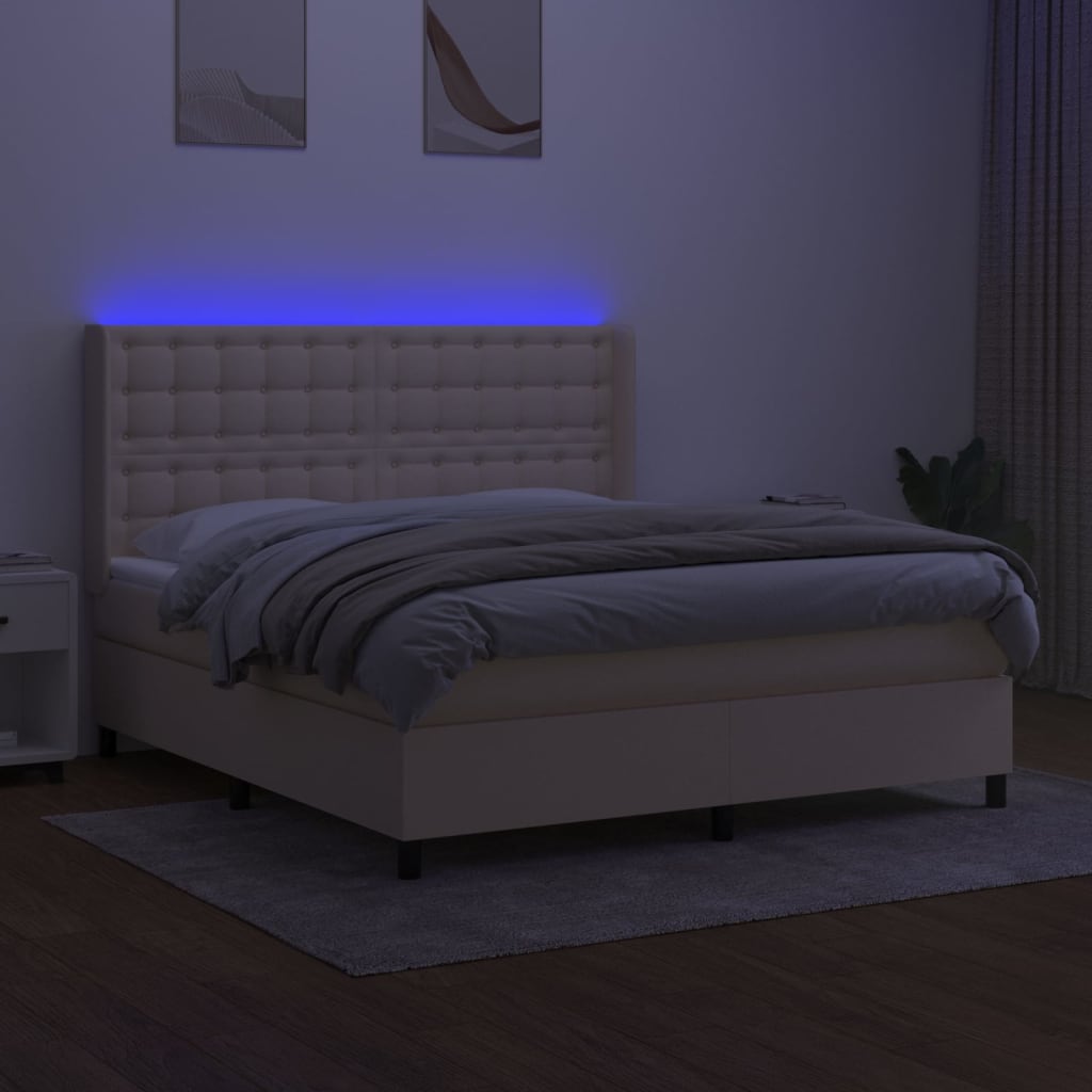 Letto a Molle con Materasso e LED Crema 160x200 cm in Tessuto 3138650